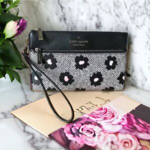 Kate spade Staci Herringbone Floral Printed Dual Zip Medium Wristlet, Black